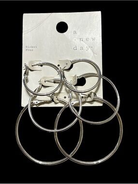 a new day Silver Tone Hoop Earring Set - Three Pair Mix